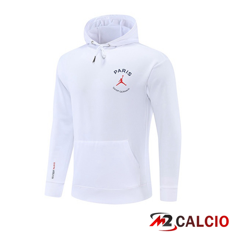 Maglie Calcio Personalizzate,Tute Calcio Squadre,Maglia Nazionale Italiana Calcio | Felpa Allenamento Cappuccio JORDAN Paris PSG Bianco 2022/2023