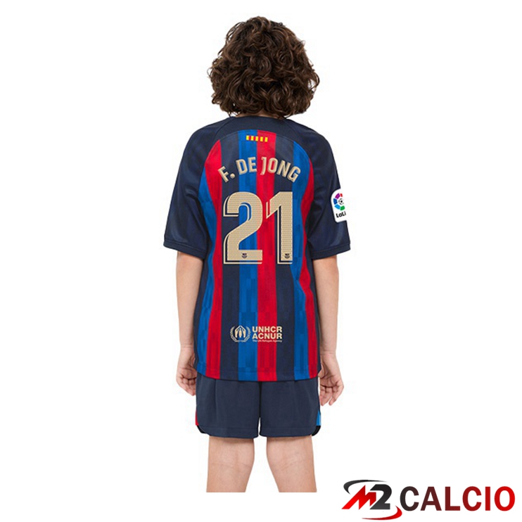 Maglie Calcio FC Barcellona (Frenkie de Jong 21) Bambino Prima Rosso Blu 2022/2023
