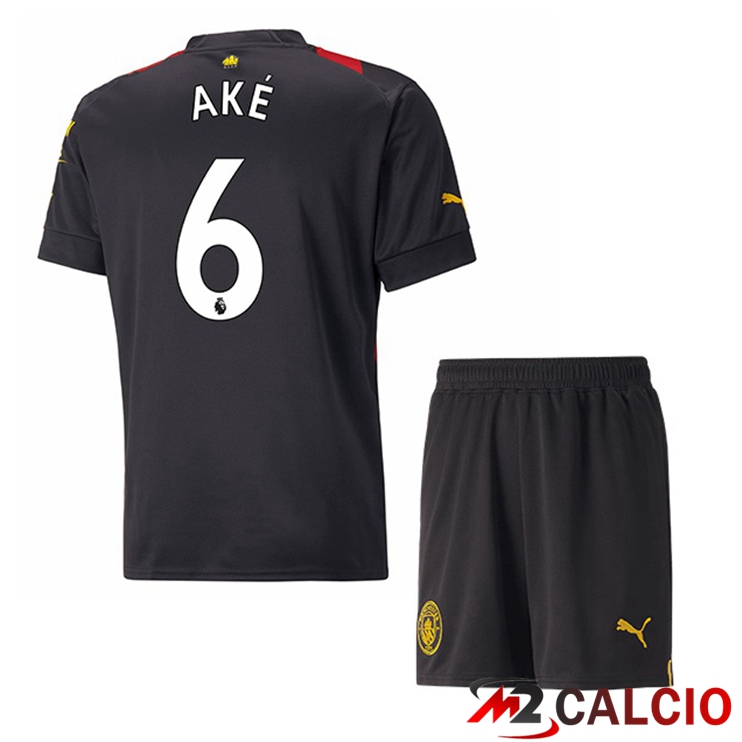 Maglie Calcio Manchester City (Nathan Ake 6) Bambino Seconda Rosso Nero 2022/2023