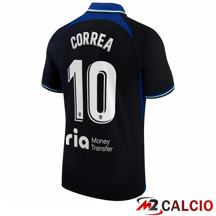 Maglie Calcio Personalizzate,Tute Calcio Squadre,Maglia Nazionale Italiana Calcio | Maglie Calcio Atletico Madrid (Correa 10) Seconda Nero 2022/2023