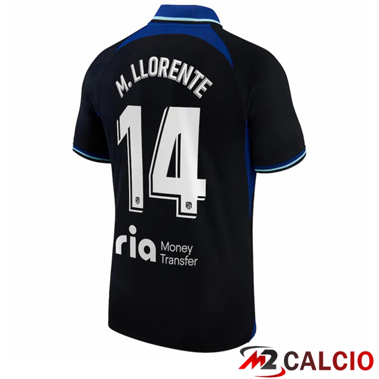 Maglie Calcio Personalizzate,Tute Calcio Squadre,Maglia Nazionale Italiana Calcio | Maglie Calcio Atletico Madrid (M. Llorente 14) Seconda Nero 2022/2023