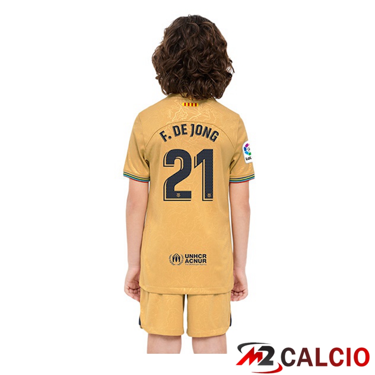 Maglie Calcio FC Barcellona (Frenkie de Jong 21) Bambino Seconda Giallo 2022/2023
