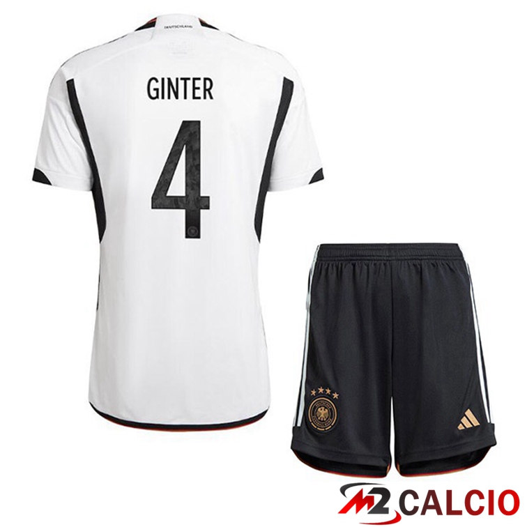 Maglie Calcio Personalizzate,Tute Calcio Squadre,Maglia Nazionale Italiana Calcio | Maglia Germania (GINTER 4) Bambino Prima Nero Bianco Coppa del Mondo 2022