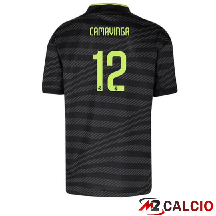 Maglie Calcio Personalizzate,Tute Calcio Squadre,Maglia Nazionale Italiana Calcio | Maglie Calcio Real Madrid (Camavinga 12) Terza Nero 2022/2023