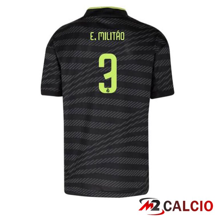 Maglie Calcio Personalizzate,Tute Calcio Squadre,Maglia Nazionale Italiana Calcio | Maglie Calcio Real Madrid (E. Militão 3) Terza Nero 2022/2023