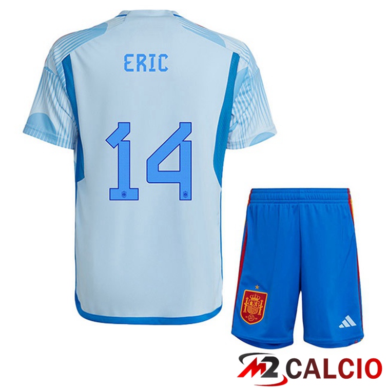 Maglie Calcio Personalizzate,Tute Calcio Squadre,Maglia Nazionale Italiana Calcio | Maglie Calcio Spagna (ERIC 14) Bambino Seconda Blu Bianco Coppa Del Mondo 2022
