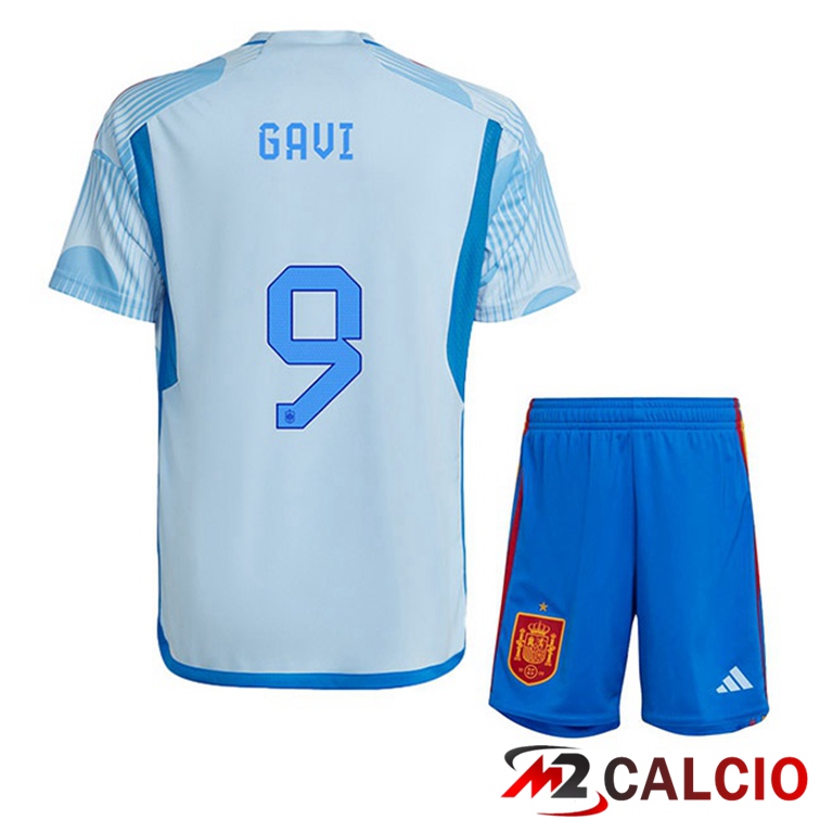 Maglie Calcio Personalizzate,Tute Calcio Squadre,Maglia Nazionale Italiana Calcio | Maglie Calcio Spagna (GAVI 9) Bambino Seconda Blu Bianco Coppa Del Mondo 2022