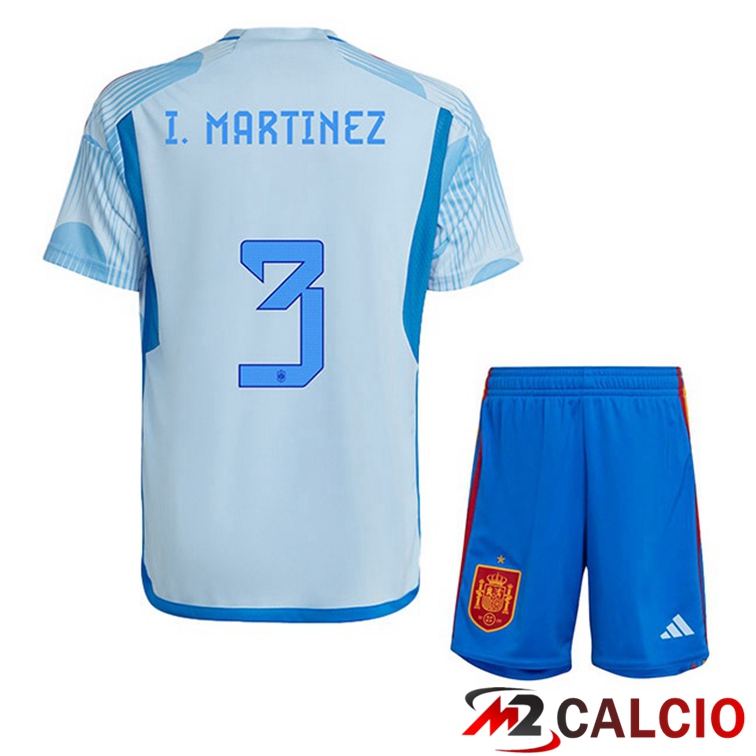 Maglie Calcio Personalizzate,Tute Calcio Squadre,Maglia Nazionale Italiana Calcio | Maglie Calcio Spagna (I. MARTINEZ 3) Bambino Seconda Blu Bianco Coppa Del Mondo 2022