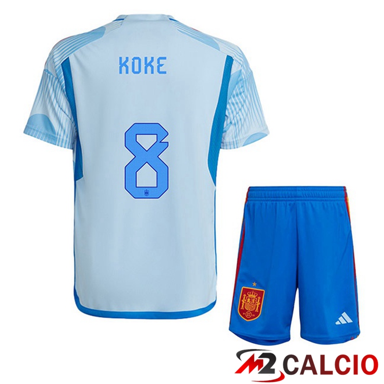Maglie Calcio Personalizzate,Tute Calcio Squadre,Maglia Nazionale Italiana Calcio | Maglie Calcio Spagna (KOKE 8) Bambino Seconda Blu Bianco Coppa Del Mondo 2022