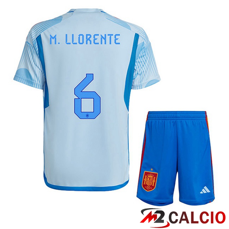 Maglie Calcio Personalizzate,Tute Calcio Squadre,Maglia Nazionale Italiana Calcio | Maglie Calcio Spagna (M.LLORENTE 6) Bambino Seconda Blu Bianco Coppa Del Mondo 2022