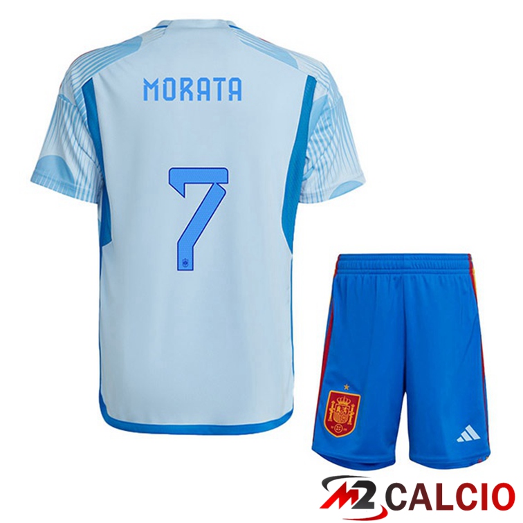 Maglie Calcio Personalizzate,Tute Calcio Squadre,Maglia Nazionale Italiana Calcio | Maglie Calcio Spagna (MORATA 7) Bambino Seconda Blu Bianco Coppa Del Mondo 2022
