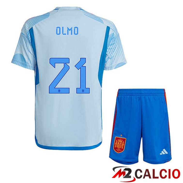 Maglie Calcio Personalizzate,Tute Calcio Squadre,Maglia Nazionale Italiana Calcio | Maglie Calcio Spagna (OLMO 21) Bambino Seconda Blu Bianco Coppa Del Mondo 2022