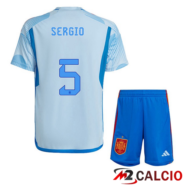 Maglie Calcio Personalizzate,Tute Calcio Squadre,Maglia Nazionale Italiana Calcio | Maglie Calcio Spagna (SERGIO 5) Bambino Seconda Blu Bianco Coppa Del Mondo 2022