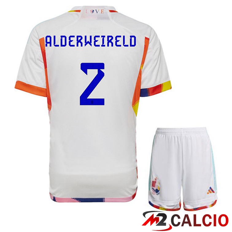 Maglie Calcio Personalizzate,Tute Calcio Squadre,Maglia Nazionale Italiana Calcio | Maglie Calcio Belgio (ALDERWEIRELD 2) Bambino Seconda Bianco Coppa Del Mondo 2022