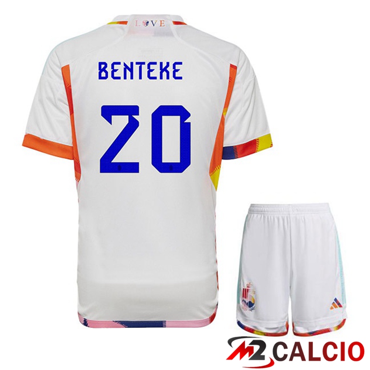Maglie Calcio Personalizzate,Tute Calcio Squadre,Maglia Nazionale Italiana Calcio | Maglie Calcio Belgio (BENTEKE 20) Bambino Seconda Bianco Coppa Del Mondo 2022