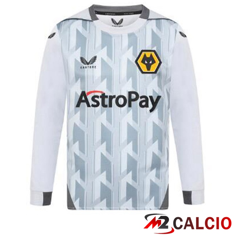 Maglie Calcio Personalizzate,Tute Calcio Squadre,Maglia Nazionale Italiana Calcio | Maglie Calcio Wolves Terza Maniche Lunghe Bianco Grigio 2022/2023