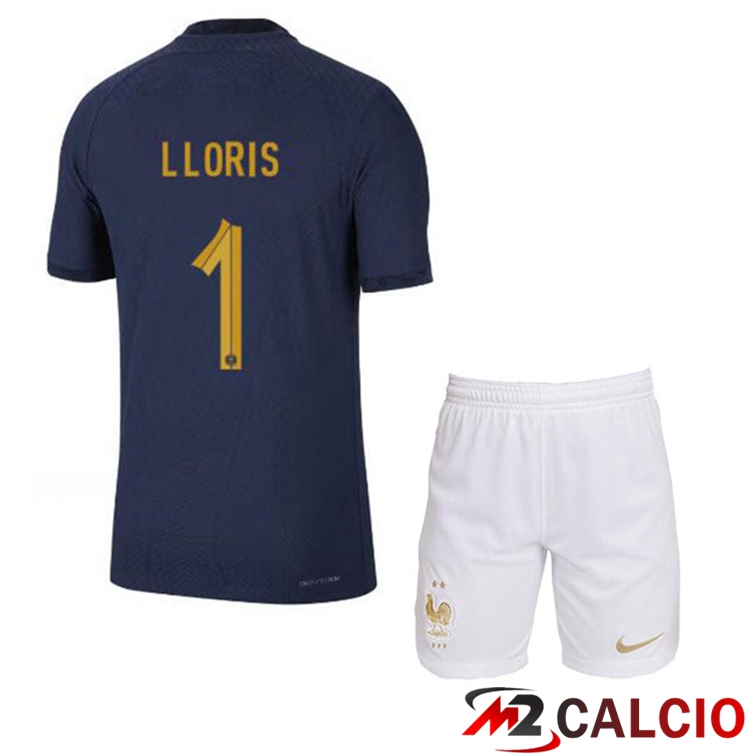 Maglie Calcio Personalizzate,Tute Calcio Squadre,Maglia Nazionale Italiana Calcio | Maglie Calcio Francia (LLORIS 1) Bambino Prima Blu Royal Coppa Del Mondo 2022