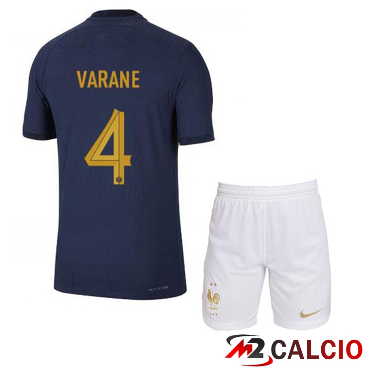 Maglie Calcio Personalizzate,Tute Calcio Squadre,Maglia Nazionale Italiana Calcio | Maglie Calcio Francia (VARANE 4) Bambino Prima Blu Royal Coppa Del Mondo 2022