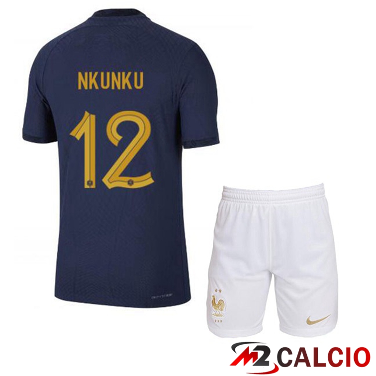Maglie Calcio Personalizzate,Tute Calcio Squadre,Maglia Nazionale Italiana Calcio | Maglie Calcio Francia (NKUNKU 12) Bambino Prima Blu Royal Coppa Del Mondo 2022