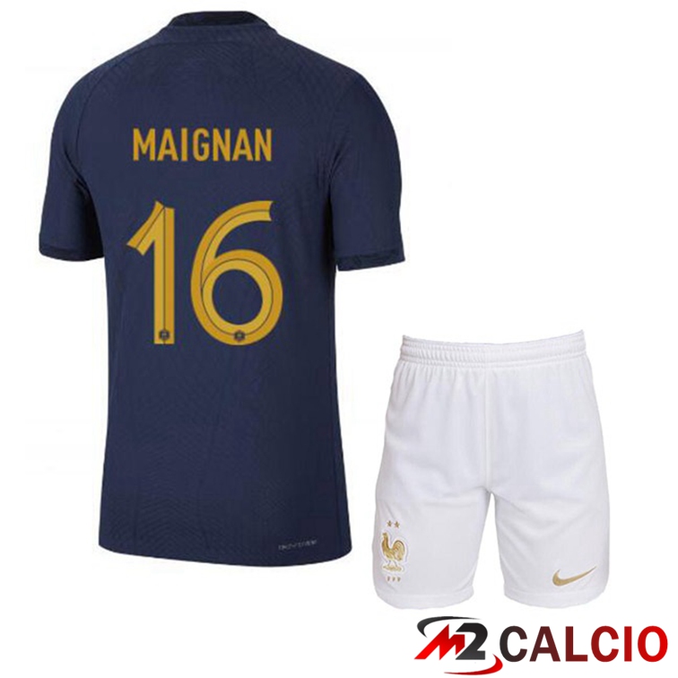 Maglie Calcio Personalizzate,Tute Calcio Squadre,Maglia Nazionale Italiana Calcio | Maglie Calcio Francia (MAIGNAN 16) Bambino Prima Blu Royal Coppa Del Mondo 2022