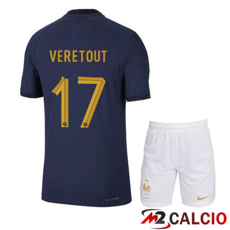 Maglie Calcio Personalizzate,Tute Calcio Squadre,Maglia Nazionale Italiana Calcio | Maglie Calcio Francia (VERETOUT 17) Bambino Prima Blu Royal Coppa Del Mondo 2022