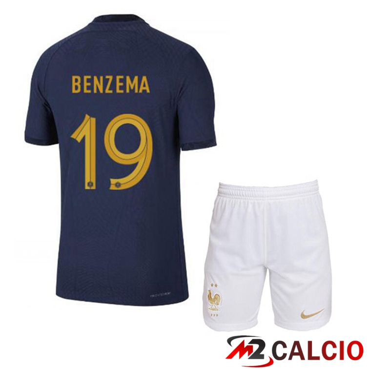 Maglie Calcio Personalizzate,Tute Calcio Squadre,Maglia Nazionale Italiana Calcio | Maglie Calcio Francia (BENZEMA 19) Bambino Prima Blu Royal Coppa Del Mondo 2022