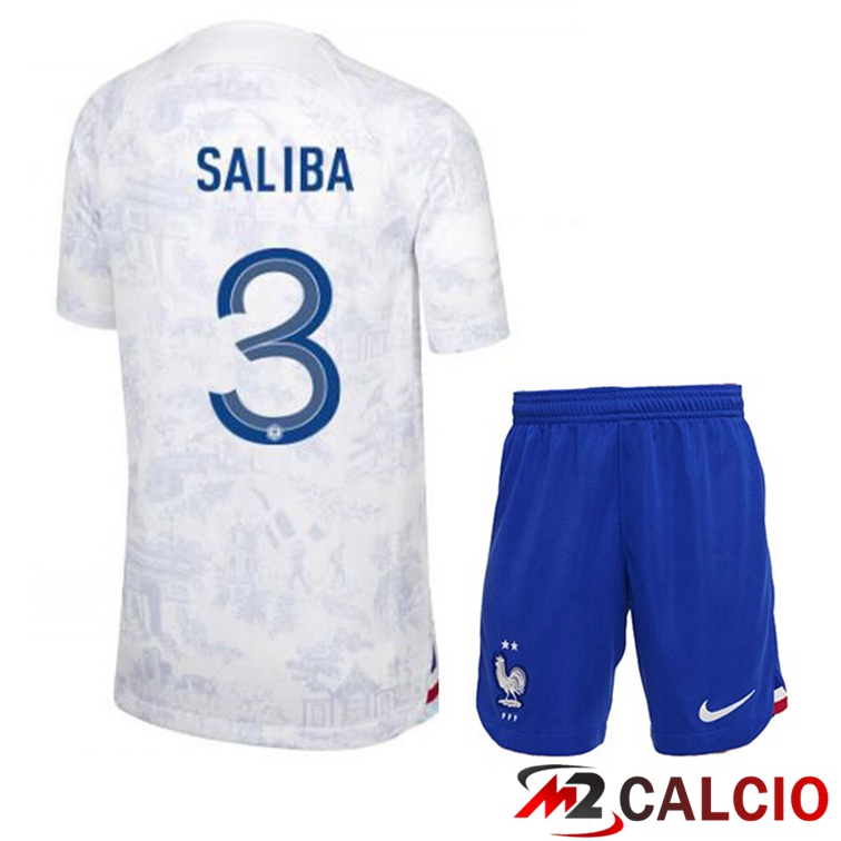 Maglie Calcio Personalizzate,Tute Calcio Squadre,Maglia Nazionale Italiana Calcio | Maglie Calcio Francia (SALIBA 3) Bambino Seconda Bianco Coppa Del Mondo 2022
