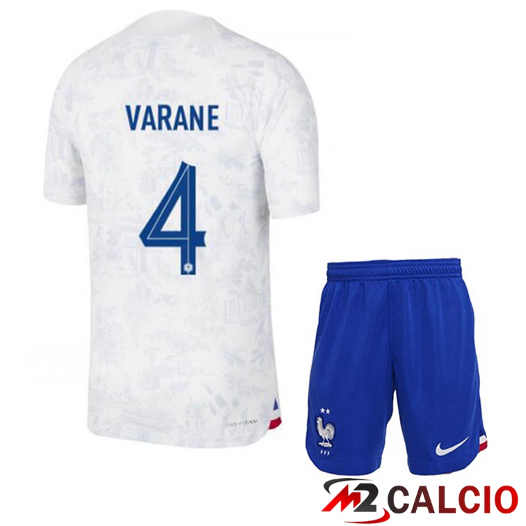 Maglie Calcio Personalizzate,Tute Calcio Squadre,Maglia Nazionale Italiana Calcio | Maglie Calcio Francia (VARANE 4) Bambino Seconda Bianco Coppa Del Mondo 2022