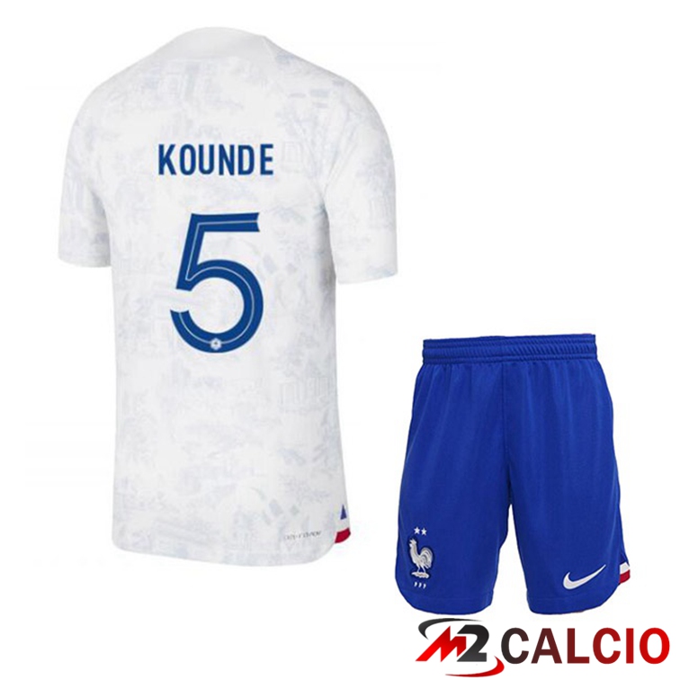 Maglie Calcio Personalizzate,Tute Calcio Squadre,Maglia Nazionale Italiana Calcio | Maglie Calcio Francia (KOUNDE 5) Bambino Seconda Bianco Coppa Del Mondo 2022