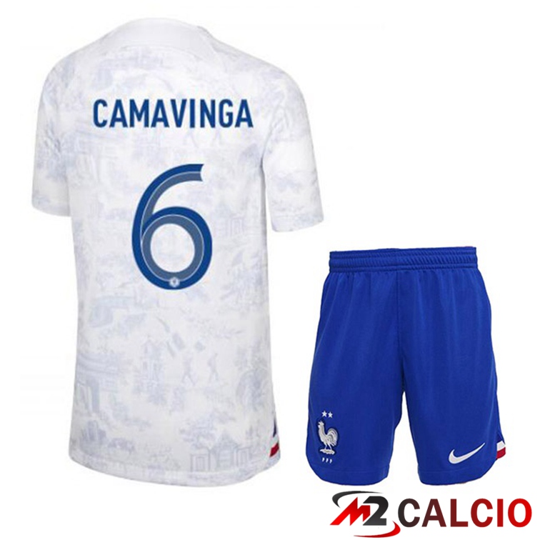 Maglie Calcio Personalizzate,Tute Calcio Squadre,Maglia Nazionale Italiana Calcio | Maglie Calcio Francia (CAMAVINGA 6) Bambino Seconda Bianco Coppa Del Mondo 2022