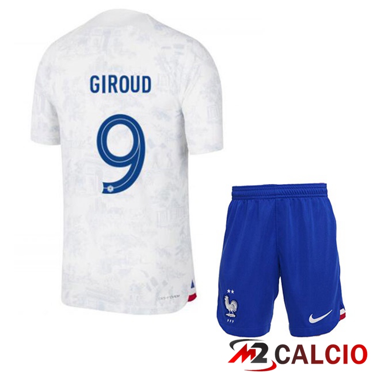 Maglie Calcio Personalizzate,Tute Calcio Squadre,Maglia Nazionale Italiana Calcio | Maglie Calcio Francia (GIROUD 9) Bambino Seconda Bianco Coppa Del Mondo 2022