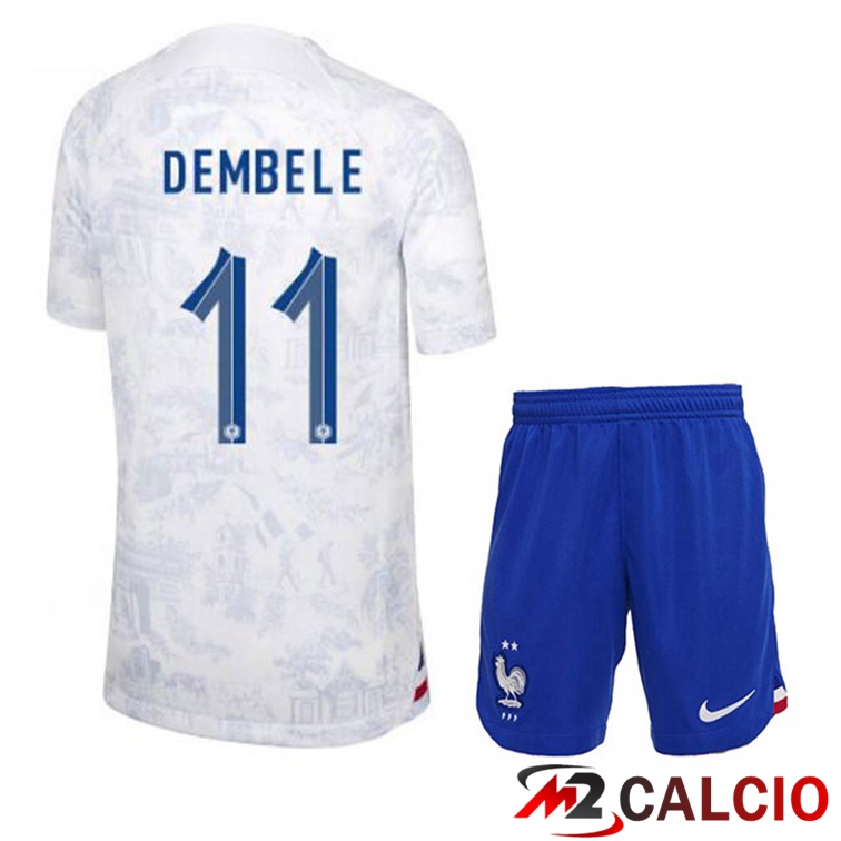 Maglie Calcio Personalizzate,Tute Calcio Squadre,Maglia Nazionale Italiana Calcio | Maglie Calcio Francia (DEMBELE 11) Bambino Seconda Bianco Coppa Del Mondo 2022