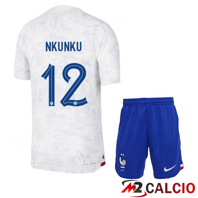 Maglie Calcio Personalizzate,Tute Calcio Squadre,Maglia Nazionale Italiana Calcio | Maglie Calcio Francia (NKUNKU 12) Bambino Seconda Bianco Coppa Del Mondo 2022