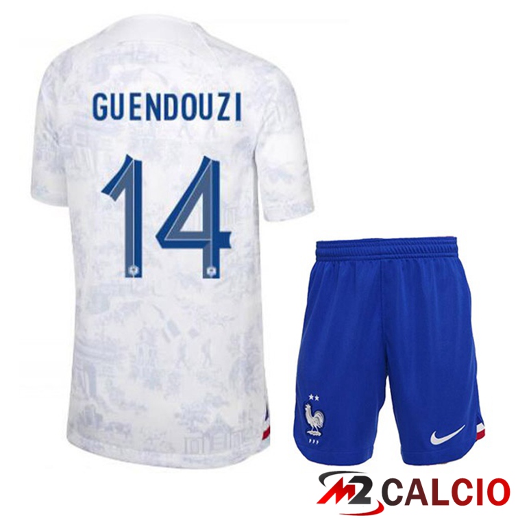 Maglie Calcio Personalizzate,Tute Calcio Squadre,Maglia Nazionale Italiana Calcio | Maglie Calcio Francia (GUENDOUZI 14) Bambino Seconda Bianco Coppa Del Mondo 2022