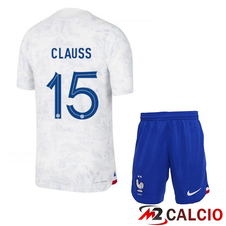 Maglie Calcio Personalizzate,Tute Calcio Squadre,Maglia Nazionale Italiana Calcio | Maglie Calcio Francia (CLAUSS 15) Bambino Seconda Bianco Coppa Del Mondo 2022