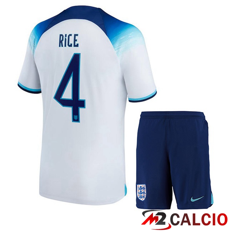 Maglie Calcio Personalizzate,Tute Calcio Squadre,Maglia Nazionale Italiana Calcio | Maglie Calcio Inghilterra (RICE 4) Bambino Prima Bianco Coppa Del Mondo 2022