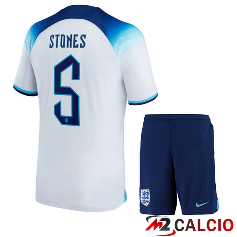 Maglie Calcio Personalizzate,Tute Calcio Squadre,Maglia Nazionale Italiana Calcio | Maglie Calcio Inghilterra (STONES 5) Bambino Prima Bianco Coppa Del Mondo 2022