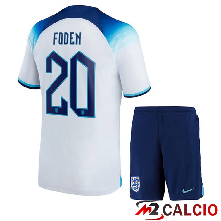 Maglie Calcio Personalizzate,Tute Calcio Squadre,Maglia Nazionale Italiana Calcio | Maglie Calcio Inghilterra (FODEN 20) Bambino Prima Bianco Coppa Del Mondo 2022