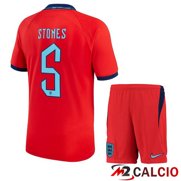 Maglie Calcio Personalizzate,Tute Calcio Squadre,Maglia Nazionale Italiana Calcio | Maglie Calcio Inghilterra (STONES 5) Bambino Seconda Rosso Coppa Del Mondo 2022