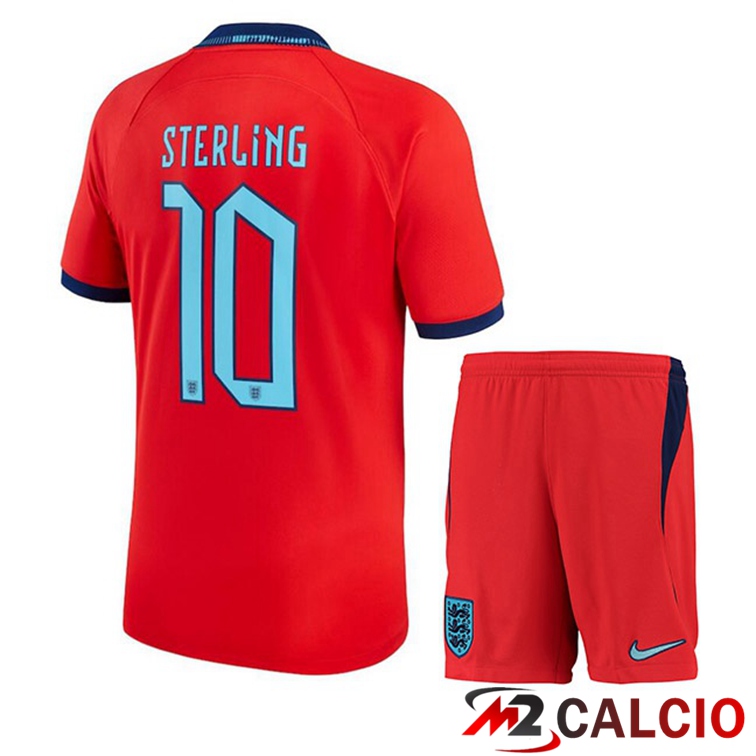 Maglie Calcio Personalizzate,Tute Calcio Squadre,Maglia Nazionale Italiana Calcio | Maglie Calcio Inghilterra (STERLING 10) Bambino Seconda Rosso Coppa Del Mondo 2022