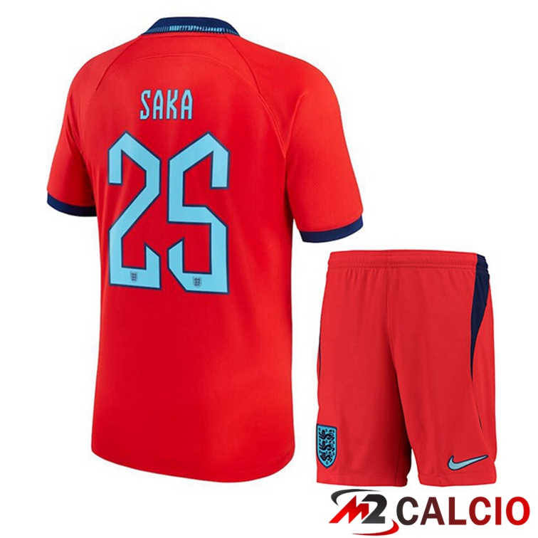 Maglie Calcio Personalizzate,Tute Calcio Squadre,Maglia Nazionale Italiana Calcio | Maglie Calcio Inghilterra (SAKA 25) Bambino Seconda Rosso Coppa Del Mondo 2022