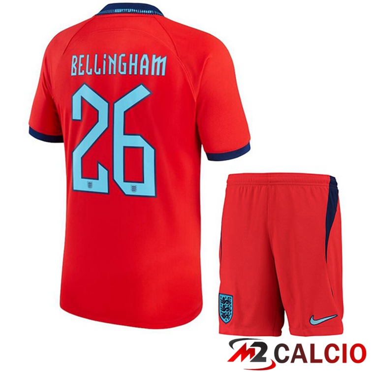 Maglie Calcio Personalizzate,Tute Calcio Squadre,Maglia Nazionale Italiana Calcio | Maglie Calcio Inghilterra (BELLINGHAM 26) Bambino Seconda Rosso Coppa Del Mondo 2022