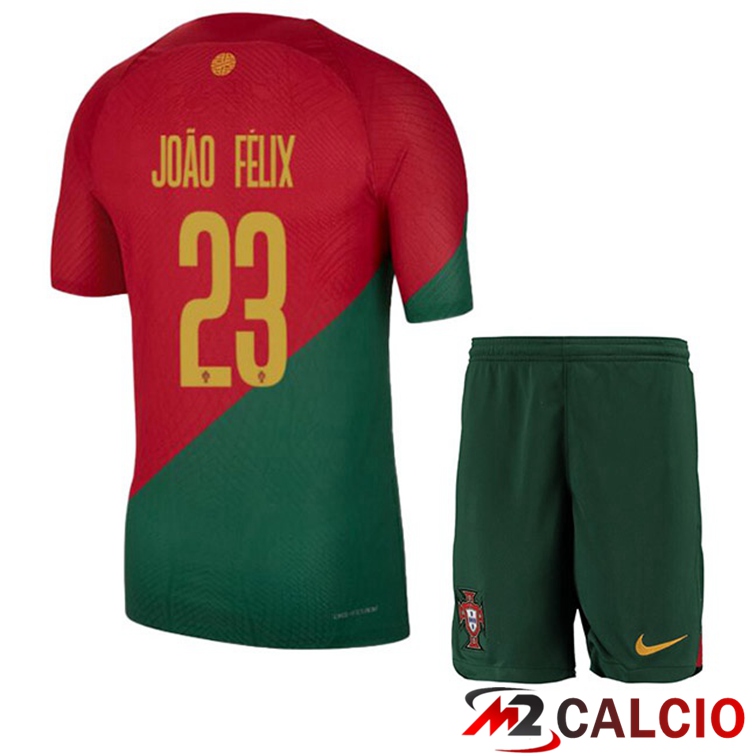Maglie Calcio Personalizzate,Tute Calcio Squadre,Maglia Nazionale Italiana Calcio | Maglie Calcio Portogallo (JOÃO FÉLIX 23) Bambino Prima Rosso Verde Coppa Del Mondo 2022