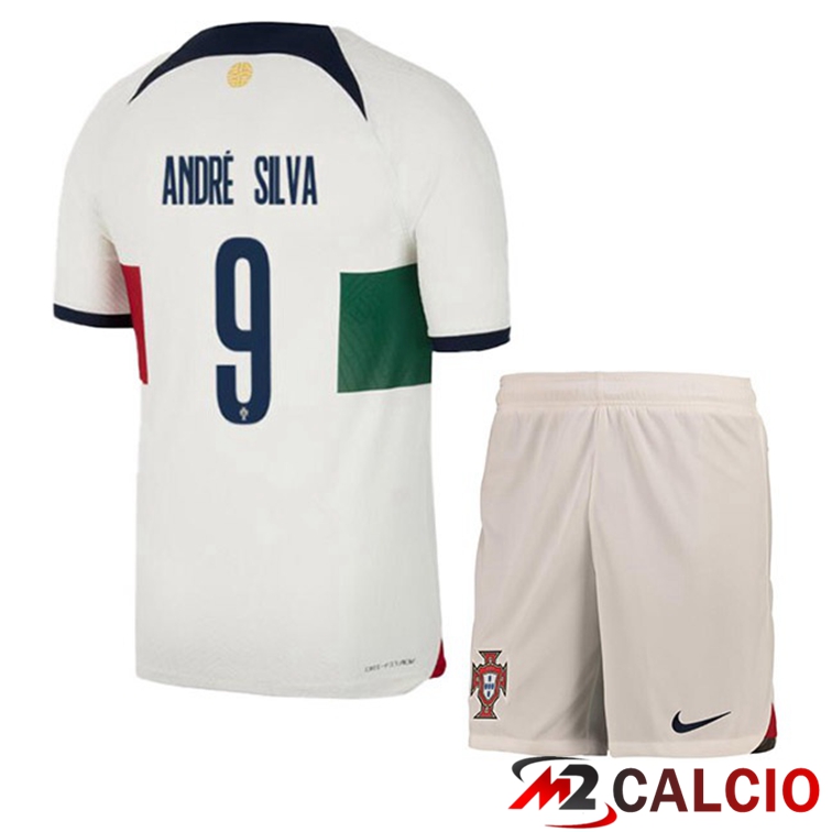 Maglie Calcio Personalizzate,Tute Calcio Squadre,Maglia Nazionale Italiana Calcio | Maglie Calcio Portogallo (ANDRÉ SILVA 9) Bambino Seconda Bianco Rosso Coppa Del Mondo 2022