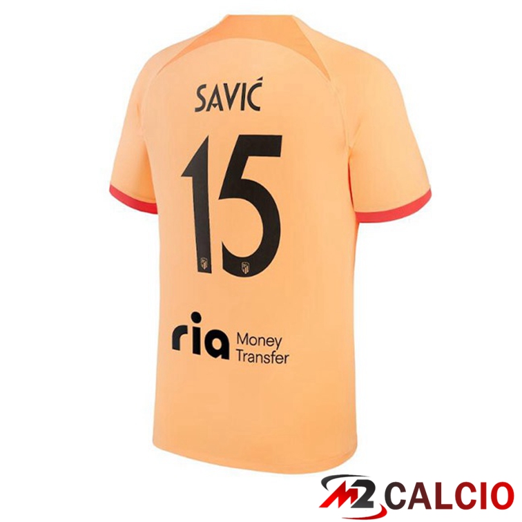 Maglie Calcio Personalizzate,Tute Calcio Squadre,Maglia Nazionale Italiana Calcio | Maglie Calcio Atletico Madrid (SAVIC 15) Terza Arancione 2022/2023