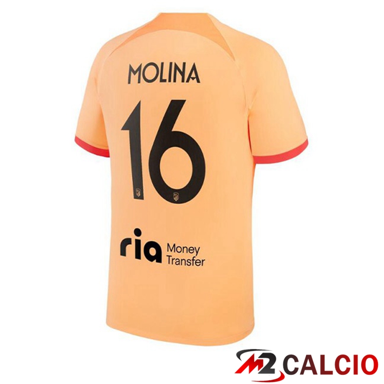 Maglie Calcio Personalizzate,Tute Calcio Squadre,Maglia Nazionale Italiana Calcio | Maglie Calcio Atletico Madrid (MOLINA 16) Terza Arancione 2022/2023