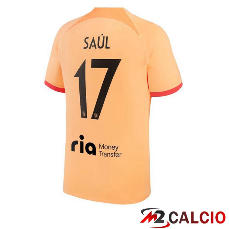 Maglie Calcio Personalizzate,Tute Calcio Squadre,Maglia Nazionale Italiana Calcio | Maglie Calcio Atletico Madrid (SAÚL 17) Terza Arancione 2022/2023