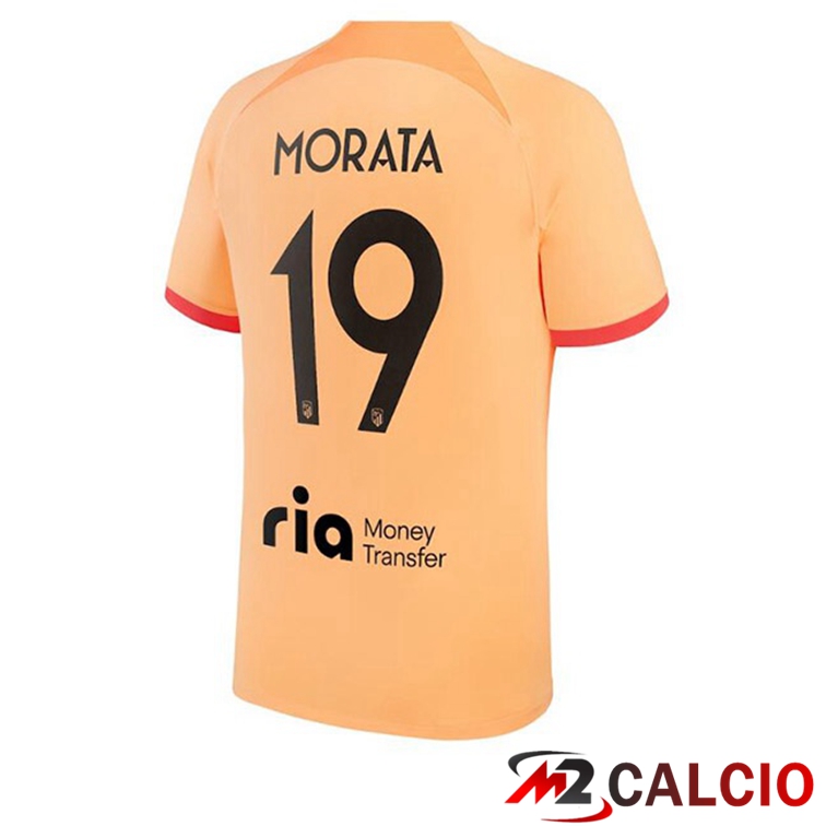 Maglie Calcio Personalizzate,Tute Calcio Squadre,Maglia Nazionale Italiana Calcio | Maglie Calcio Atletico Madrid (MORATA 19) Terza Arancione 2022/2023