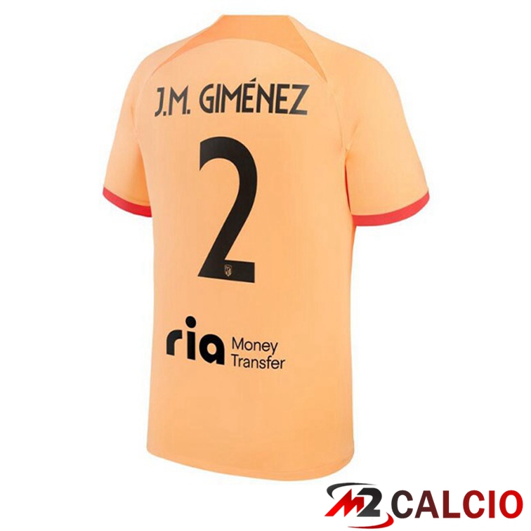 Maglie Calcio Personalizzate,Tute Calcio Squadre,Maglia Nazionale Italiana Calcio | Maglie Calcio Atletico Madrid (J.M GIMÉNEZ 2) Terza Arancione 2022/2023