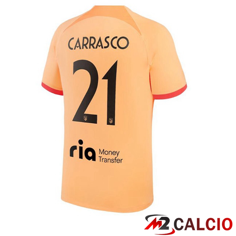 Maglie Calcio Personalizzate,Tute Calcio Squadre,Maglia Nazionale Italiana Calcio | Maglie Calcio Atletico Madrid (CARRASCO 21) Terza Arancione 2022/2023